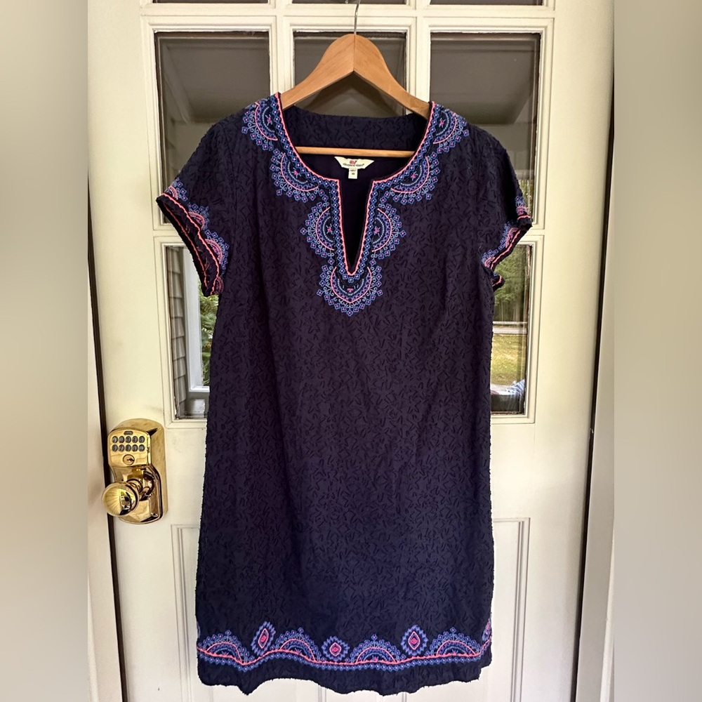 Vineyard Vines Embroidered Navy Blue Dress